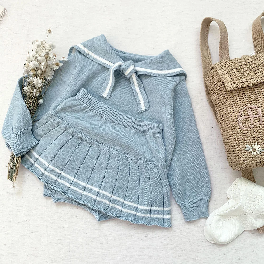 

Baby Clothes Sets Fashion Autumn Winter Blue Long Sleeve Sweatershirt+Skirts Infant Kids Girls Sailor 2pcs Outfits 0-3Y Costumes