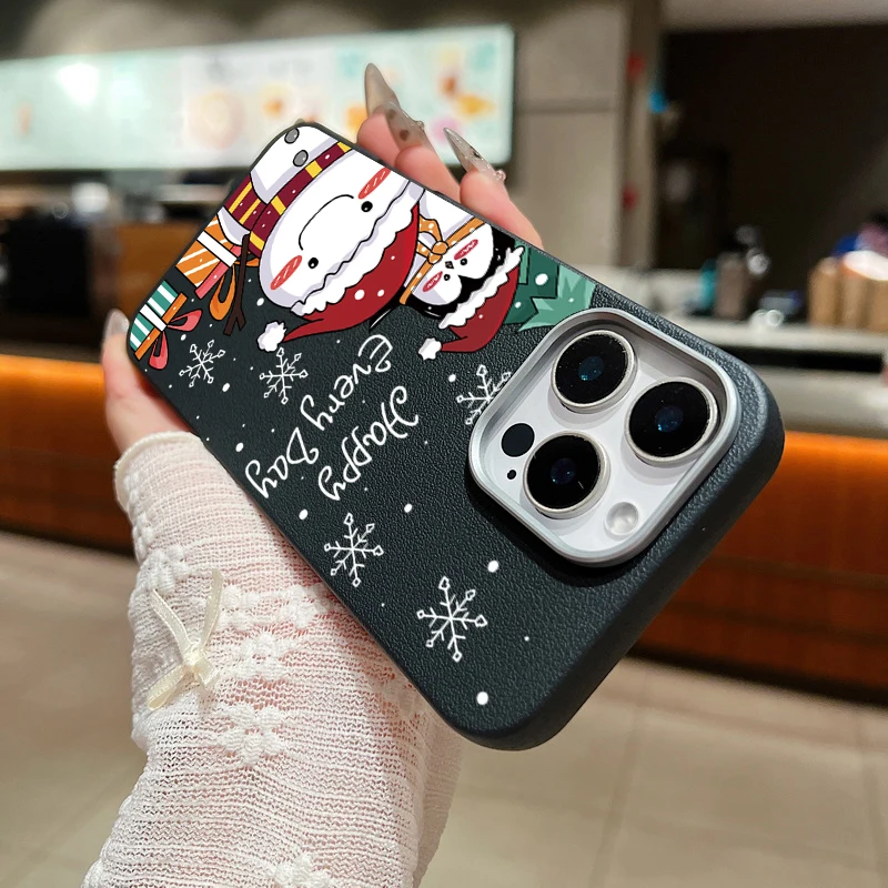 Рождественский чехол с изображением пингвина и снеговика для iPhone 16 Pro Max мягкий