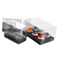 3pcs muffin cup containers with insert transparent cupcake box bakery packaging case for home dessert shop black
