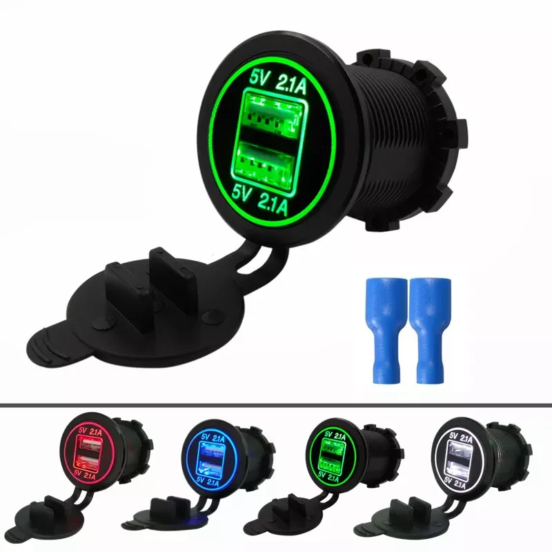 

Cigarette Lighter Socket in car Splitter 12V-24V 2 Port USB Car Charger 5V 4.2A output with led light Power Adapter LED Display