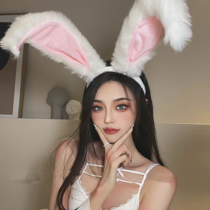 

New Lolita Cosplay Headband Fluffy Plush Sweet Long Rabbit Bunny Ears Hair Band Bandana Hair Hoop Anime Cosplay Headpiece