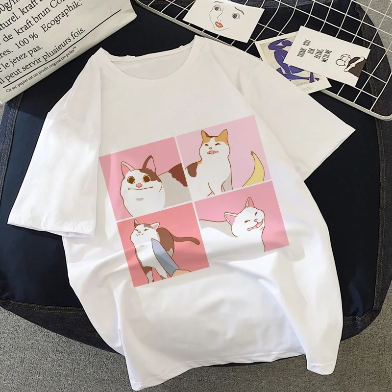 

Kawaii Anime Cat Graphic Print T-shirt Women Summer Fashion Korean Women Tshirt Harajuku Aesthetic White Tops Female Tees