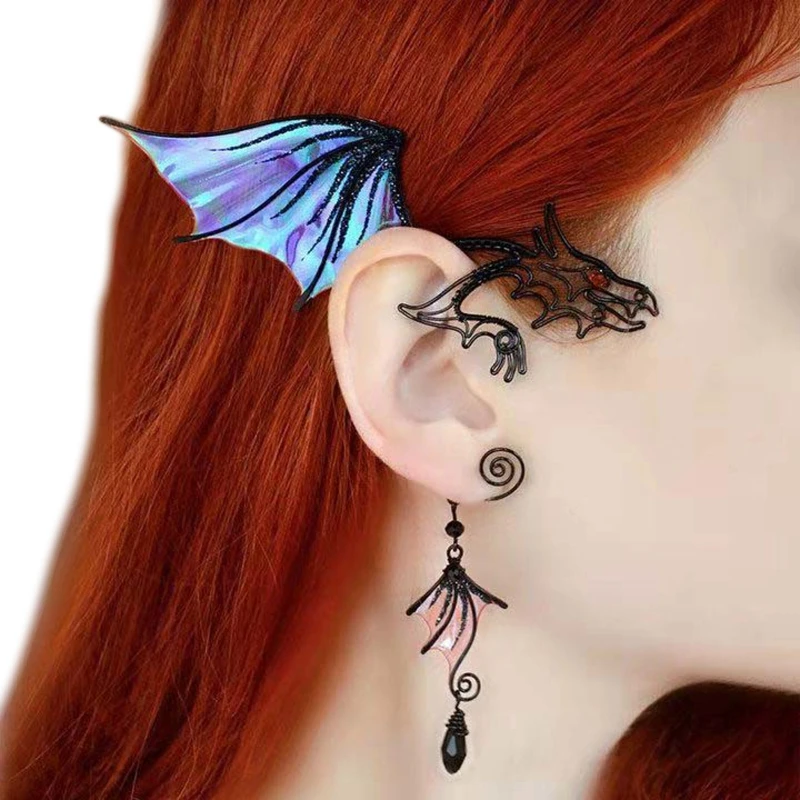 

Retro Butterfly Dragon Wings Ear Cuffs for Women Creative Cos Elf Fairy Earrings