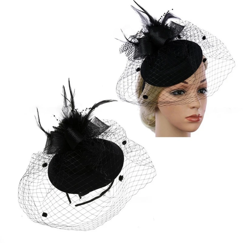 Для женщин чародей повязка на голову чаепитие дерби шляпа перо вуаль Прямая