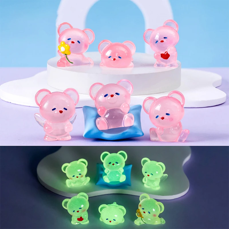 

Cute Cartoon Luminous Bear Miniature Landscape Resin Crafts Home Ornaments Desk Decorations Glow In The Dark Garden Decoration