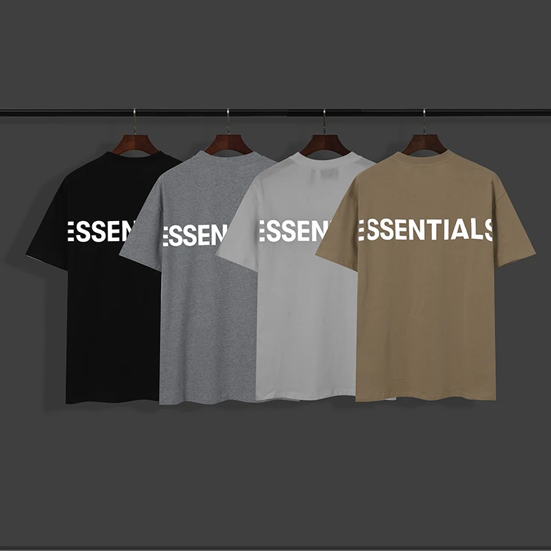

Real Shot Summer Oversized T Shirt High Street Men and Women ESSENTIALS 3M Reflective LOGO Short Sleeve Pure Cotton T Shirt