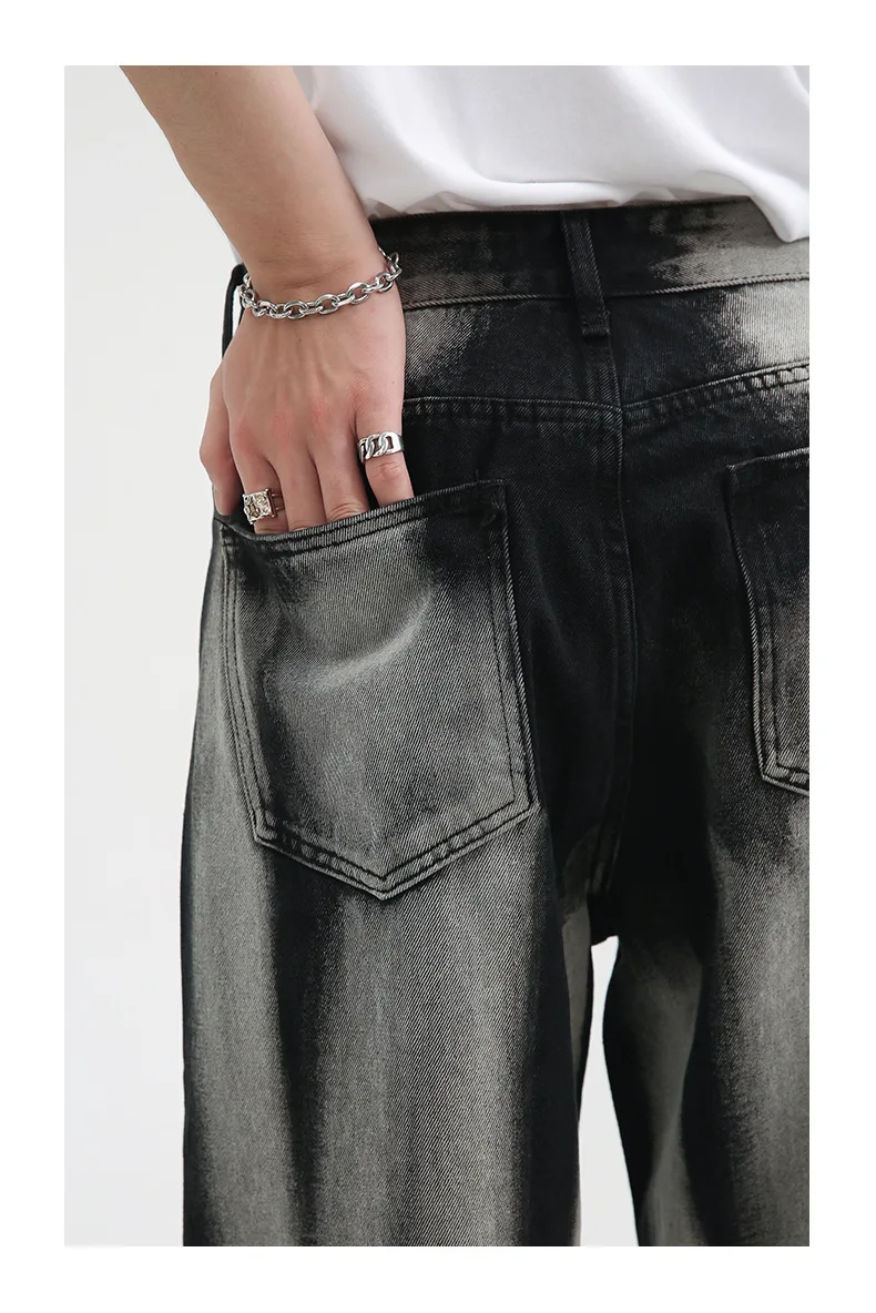 Four Seasons Men's Korean Loose Tie Dye Contrast Color Straight Loose Men's Jeans Hip Hop Streetwear Jeans Denim Mens Pants