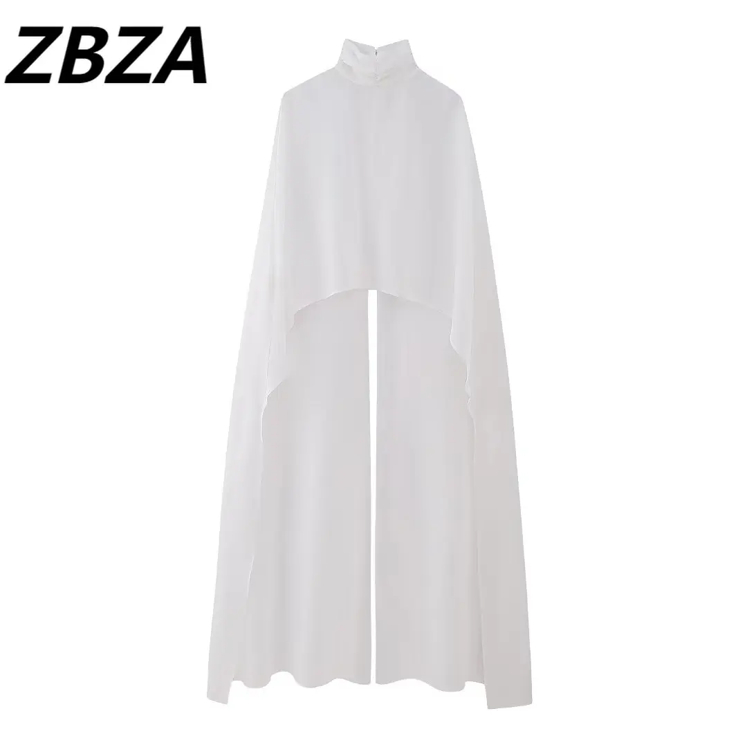 

ZBZA Women 2023 New Fashion Summer 2 Colors Sexy Asymmetric Tulle Cloak Coat Vintage Relaxed Female Outerwear Chic