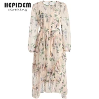 hepidem clothing summer fashion chiffon long dresses 2022 new womens long sleeve elegant floral print holidays dress 69886