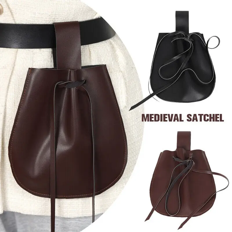 Vintage Medieval Viking PU Leather Coin Purse Wallet Small Waist Belt Pouch Viking Knight Pirate Larp Cosplay Props