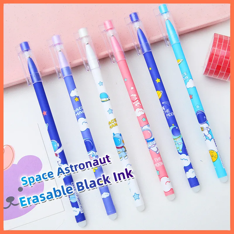 

12Pcs/Lot Cute Space Astronaut Erasable Neutral Pen 0.5mm Black Gel Pens Washable Handle for Writing Boys Kids School Supplies