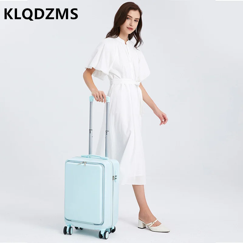 KLQDZMS The New Trolley Suitcase 20 Inches Ladies Waterproof Silent Universal Wheel Front Open Computer Boarding Luggage