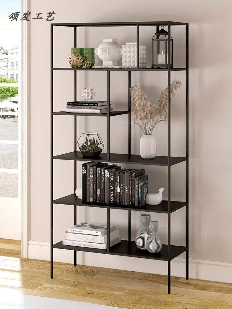 

Customized Nordic iron art bookshelf, flower rack, floor partition shelf, office living room, bedroom, multi-layer storage