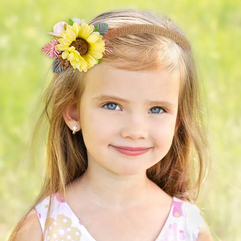 

Cute Headband Elastic Nylon Set Headband Hair Daisy Flower Sunflower Hairband Newborn Children's Accessories for Baby Girls