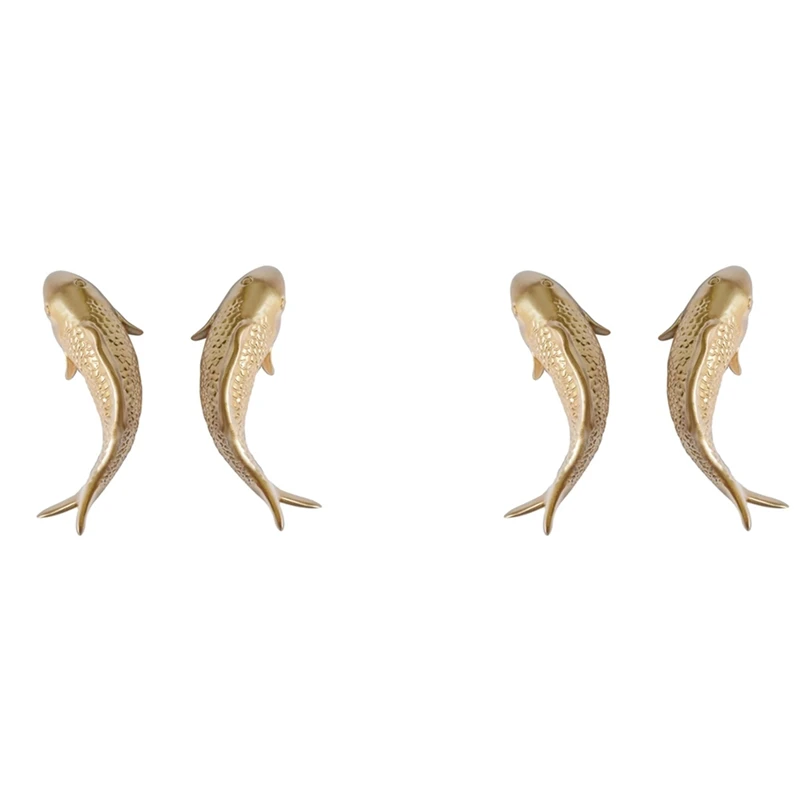 

4Pcs Resin Carp Golden Fish Wall Hanging Ornament Personality Fish Figurine For Home Restaurant Background Wall Decor
