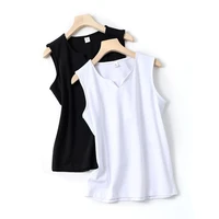 woman summer sleeveless t shirt casual cotton v neck womans tank top black white lady clothing