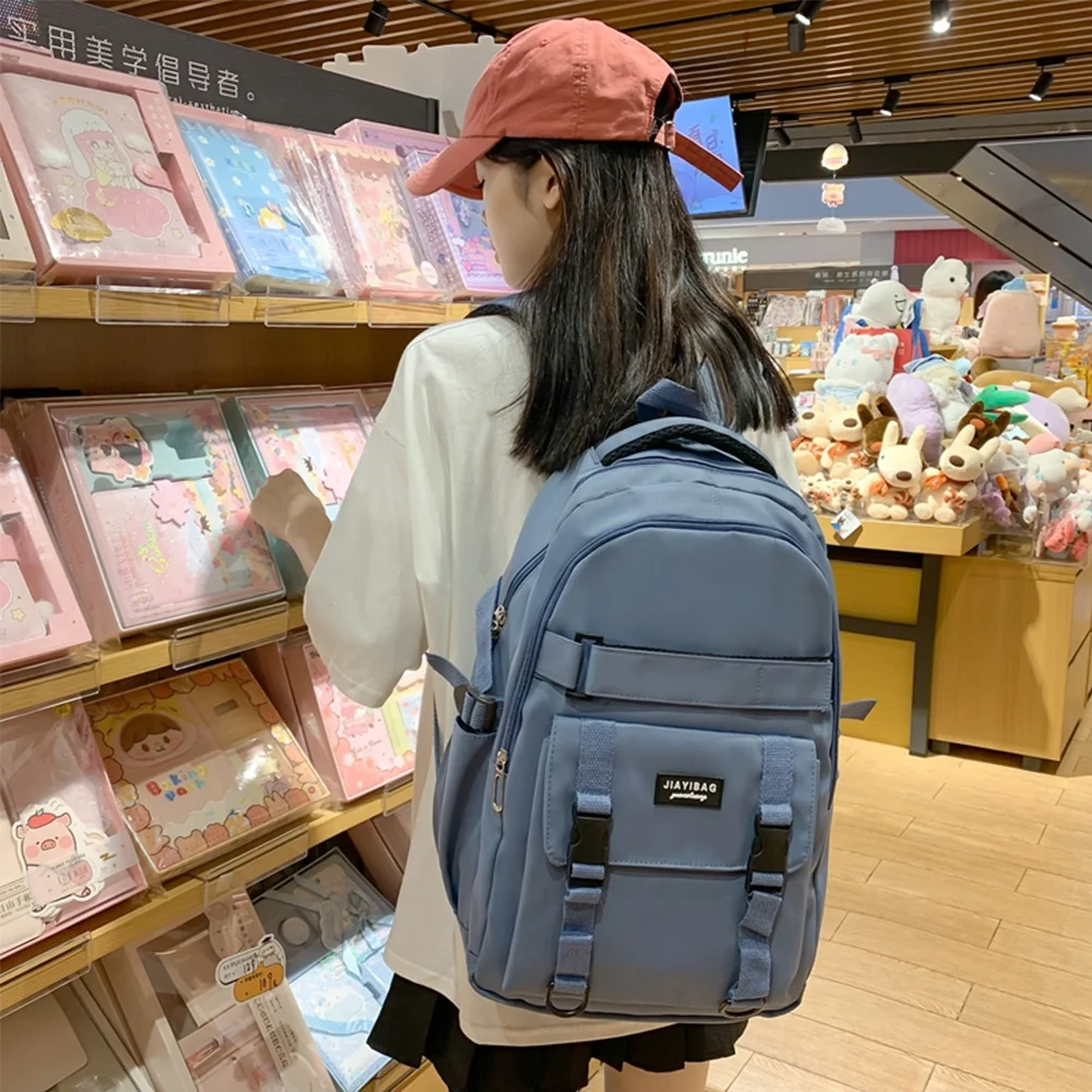 

Korean Backpack Schoolbag for Teenage Girl Book Knapsack Women's Backpack Solid Color Female Multi-pocket Rucksack Cute Mochila