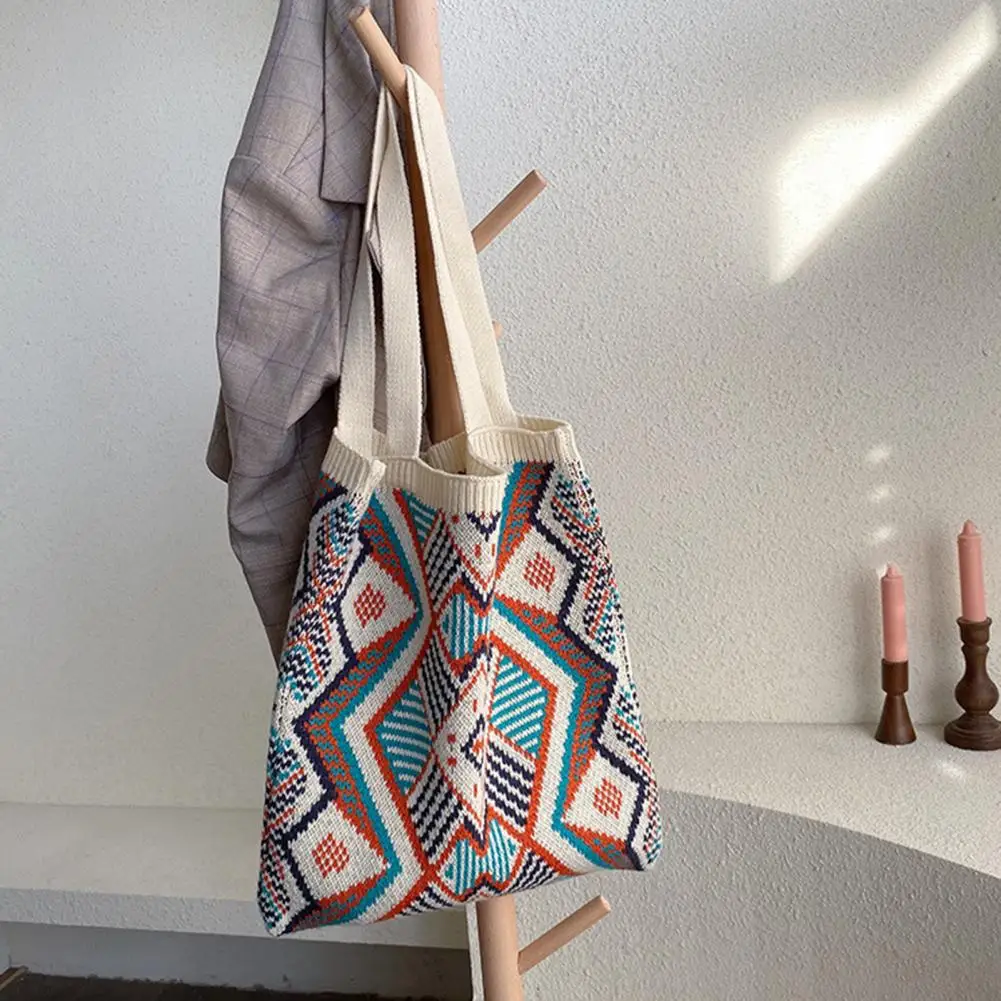 

Shopping Bag Bright Color Women Handbag Multicolor Knitted Tote Bag