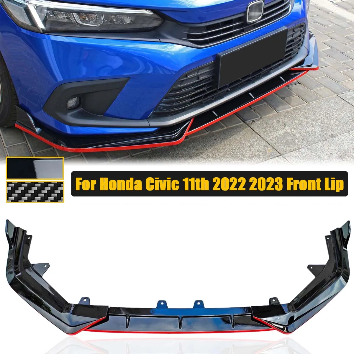 

Front Bumper Lip Spoiler For 11th Honda Civic 2022 2023 4DR Sedan Side Splitter Body Kit Deflector Cover Guard Car Accessories