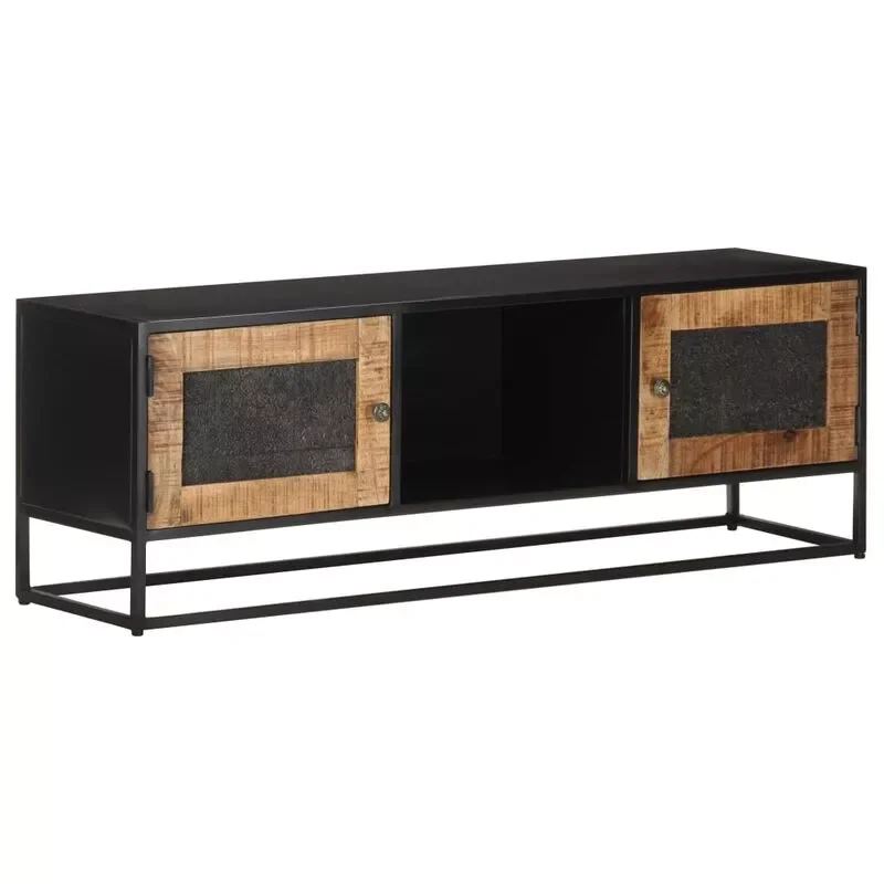 

Industrial style TV cabinet 120x30x40 cm Raw mango wood The door features a hand-carved design