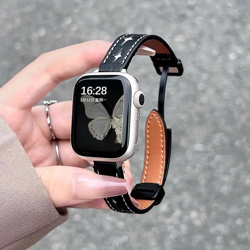 Модный браслет со звездой Y2k для Apple Watch 9 8 7 6 5 4 2 Se кожаный магнитный 45 мм 44 42 41 40