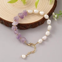 coeufuedy handmade real freshwater pearl bracelet for women party gift natural stone amethyst bracelets fine jewelry