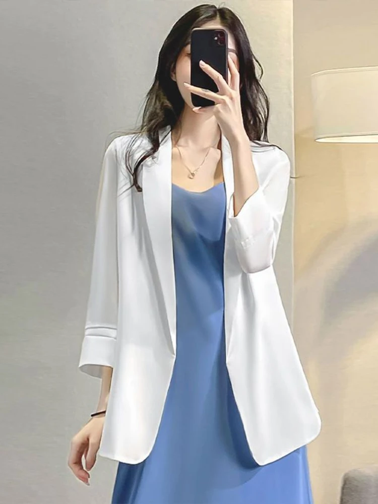 Thin Chiffon Suit Coat Women's 2023 Summer New Korean Version Draping Casual Versatile Suit Top Jacket Women Blazer for Womens