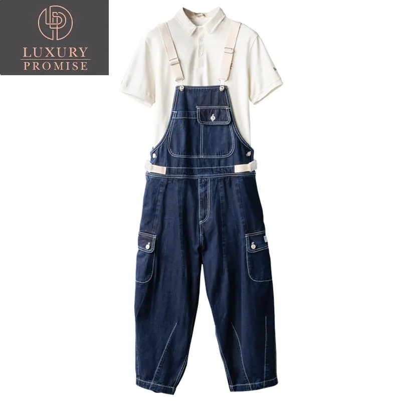 Jeans Jumpsuit Overalls Bib Cowboy Wide Leg Denim Cargo Pants Men Japanese Loose Retro Hip Hop Streetwear Casual Trousers