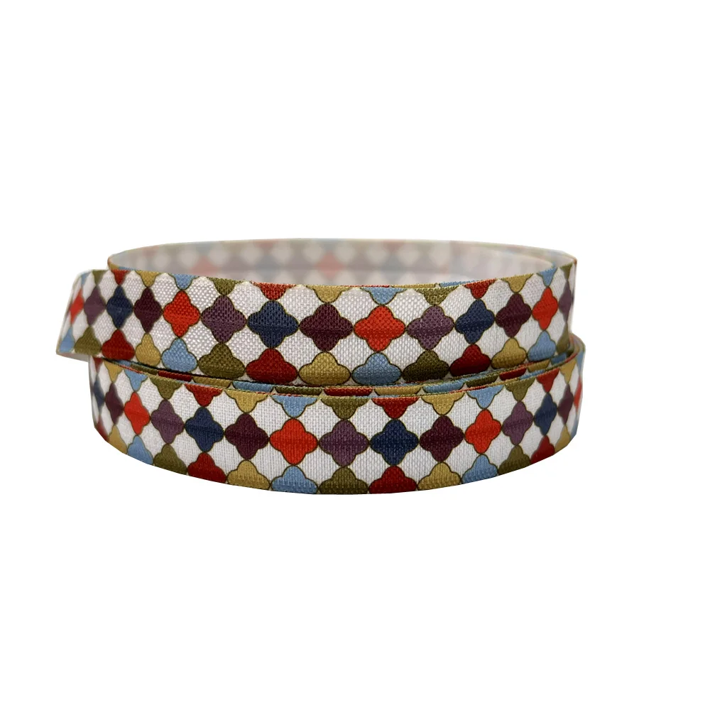 

15mm 10Yards Colorful Grids Printed Geometry Fold Elastic FOE Stretch Ribbon Hairbow Headband DIY Handmade Accessories