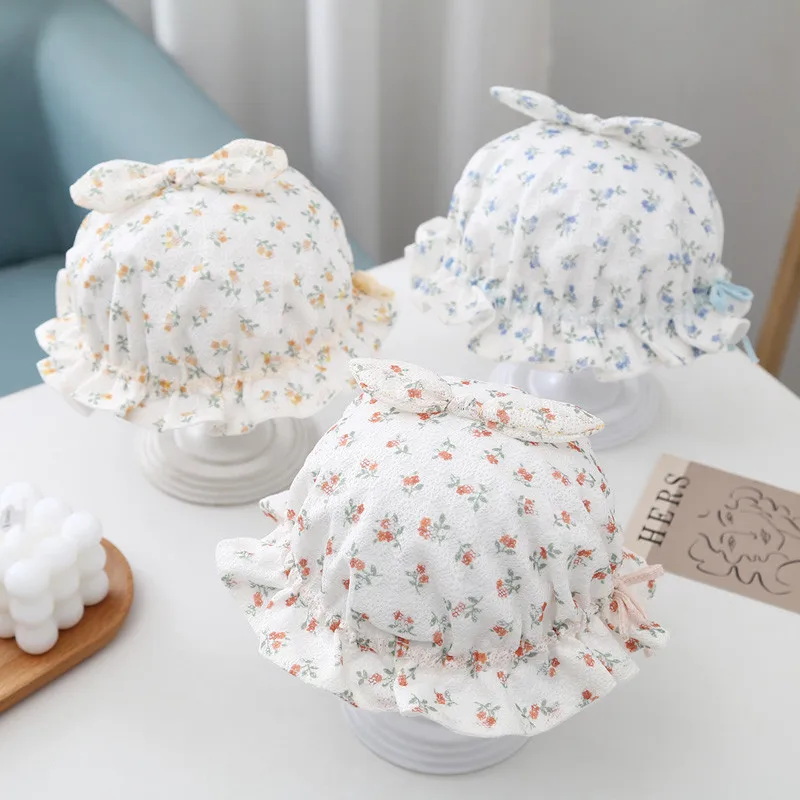 

Summer Outdoor Baby Girls Hat Bowknot fisherman hat Baby Sun Hat Printing Floral Newborn Toddler Kids Sunscreen Bucket Hat 0-10M