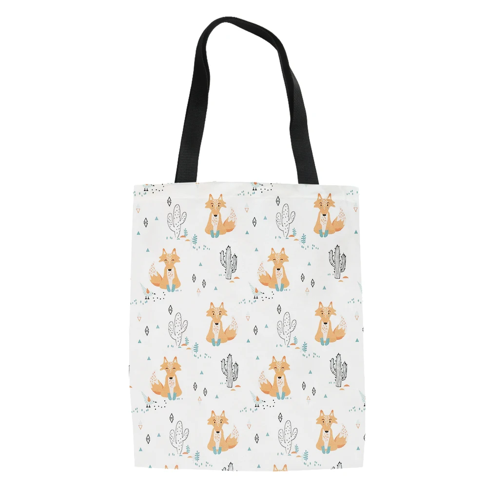 Funny Fox Print Capacity Handle Bag Adult Student Outdoor Shopping Bag Lightweight Daily Decoration Draagtas