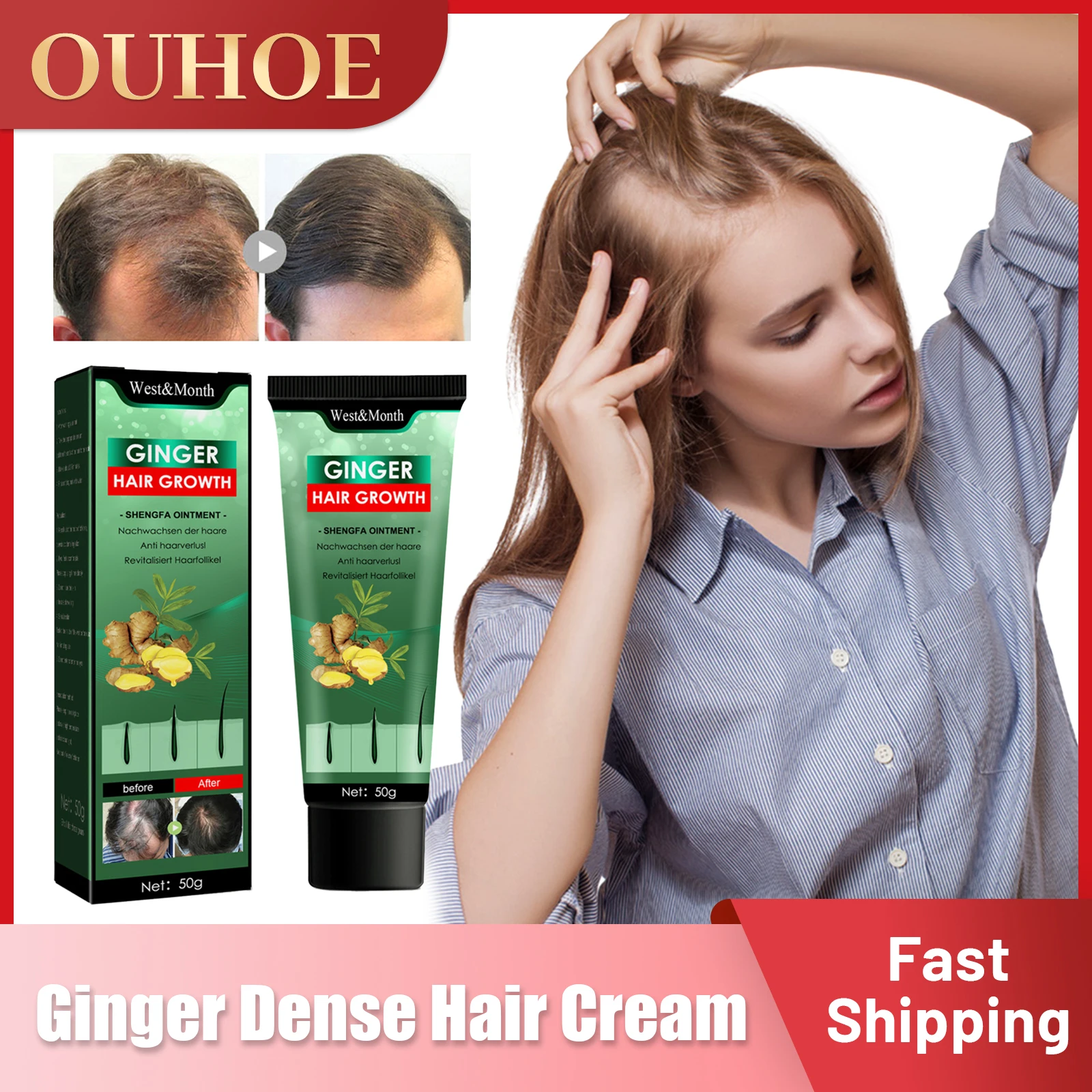 

Ginger Hair Loss Treatment Cream Moisturizing Massage Strengthen Scalp Nourishing Repair Damage Follicle Hair Growth Ointment
