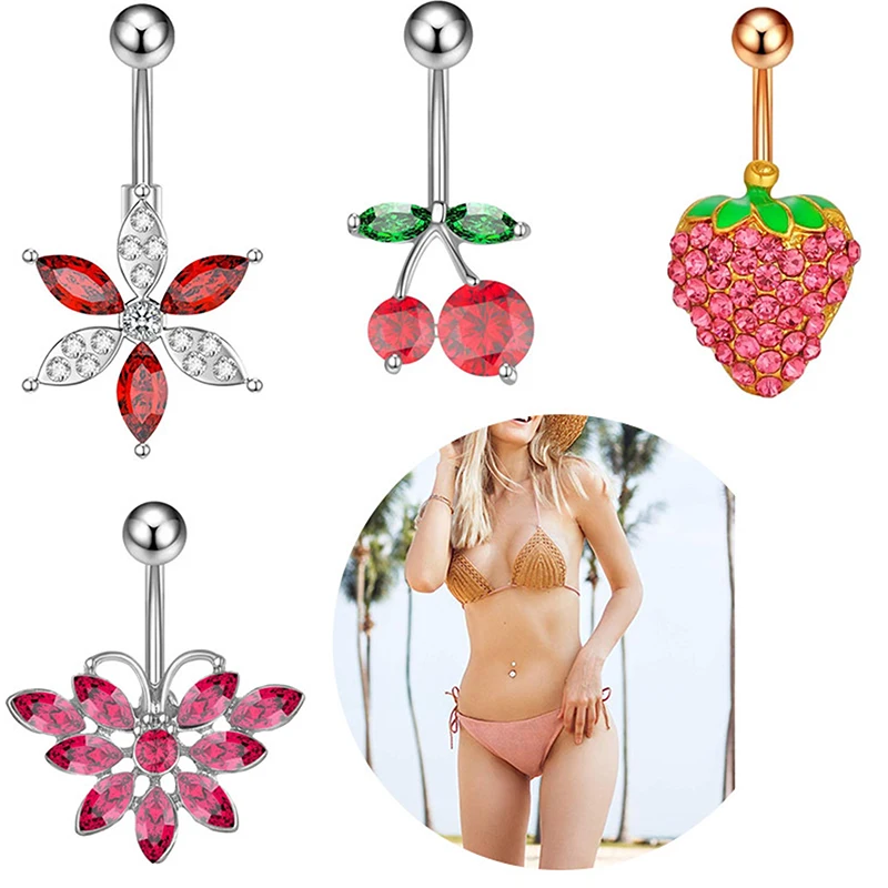Модное циркониевое кольцо на пупок с клубничным цветком вишни Ювелирное