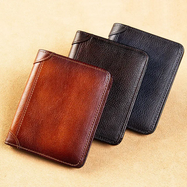 Retro Men's Genuine Leather  Wallet Ultra Thin Vertical Anti Theft RFID Wallet Business Credit Card Holder Bag Purse Wallet Man 1