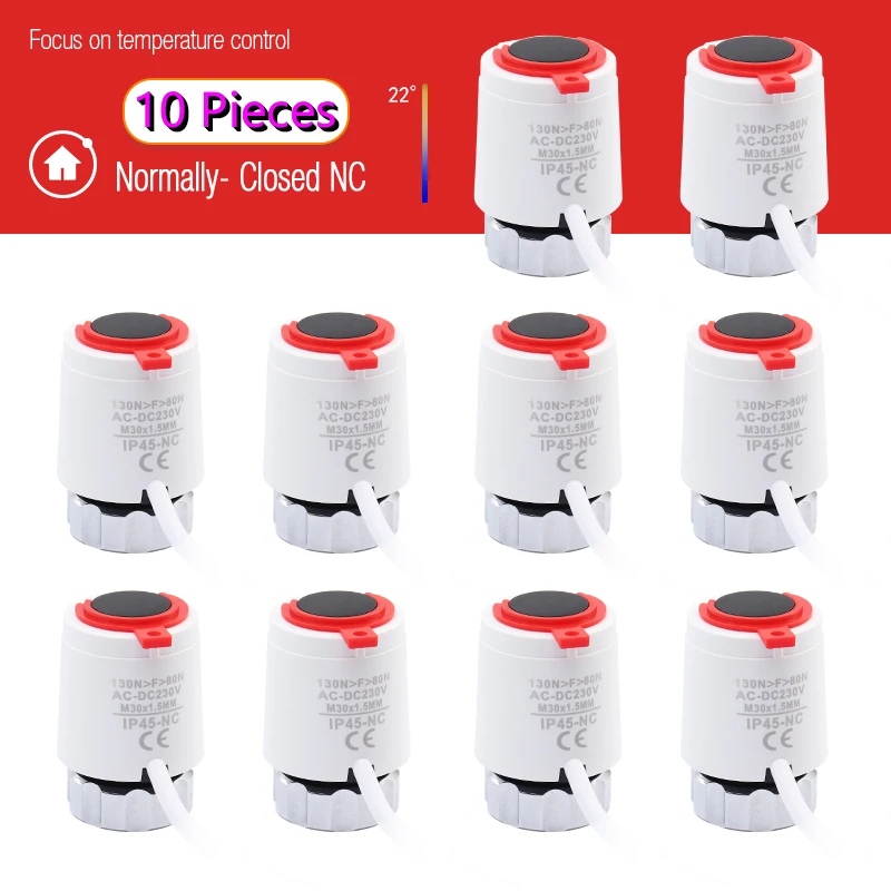 

1/5/10 шт., нормально закрытый электропривод для подогрева пола, 230 В, M30 * 1,5 мм