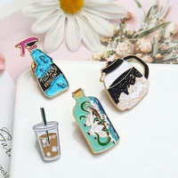 drink bottle enamel pin mountain star moon water brooches for women men funny cup badge backpack lapel pins jewelry wholesale