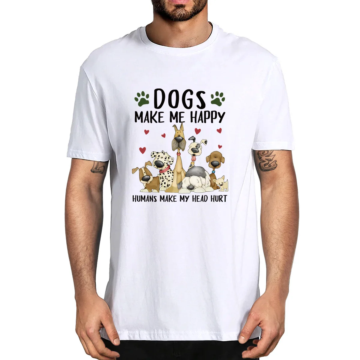 100% Cotton Dogs Make Me Happy Humans Make My Head Hurt Summer Men's Novelty T-Shirt Women Casual Harajuku Streetwear Soft Tee