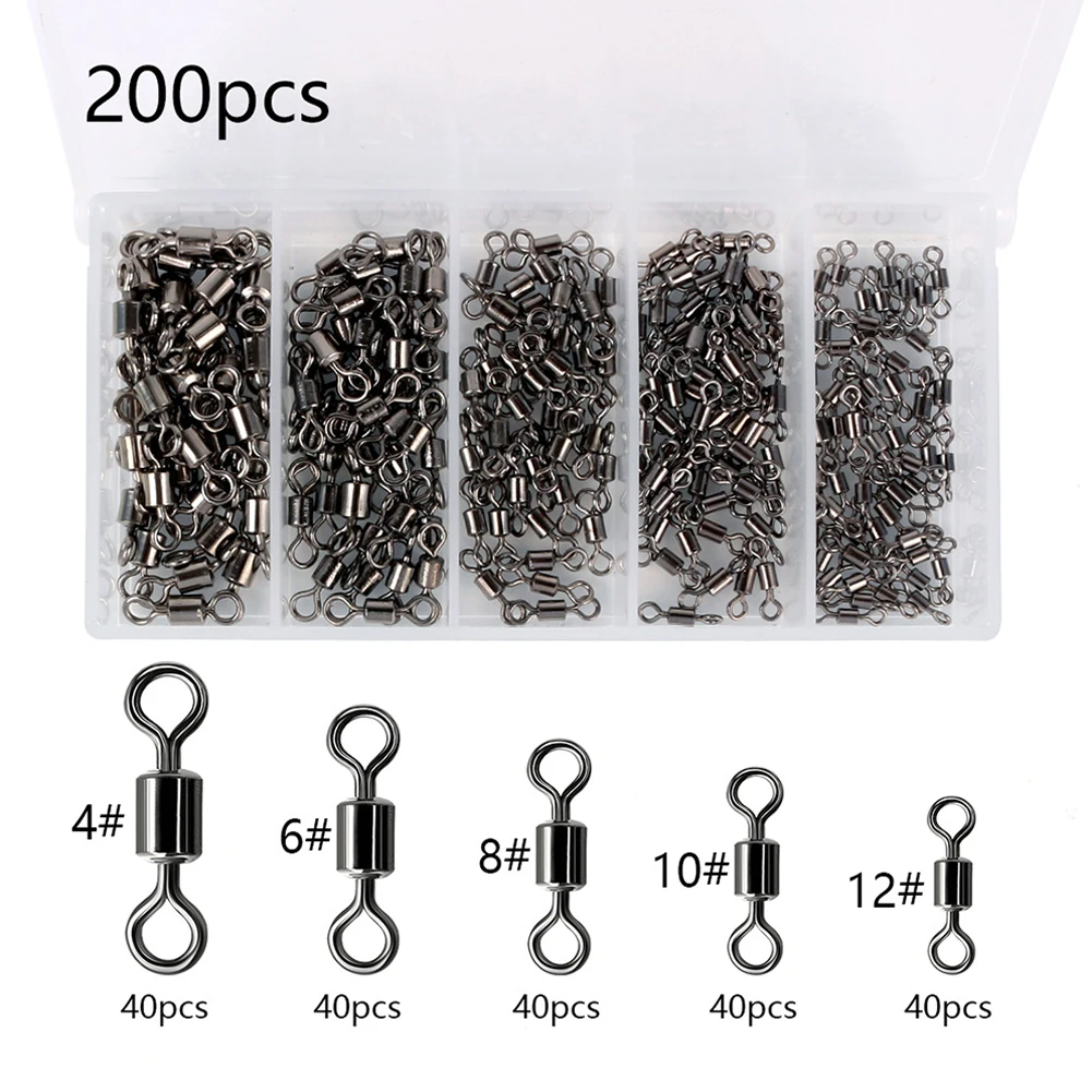 

200pcs/box 8 Shape Fishing Barrel Bearing Rolling Swivel Solid Ring Fish Hooks Lures Connector Carp Fishing Tackle Tools