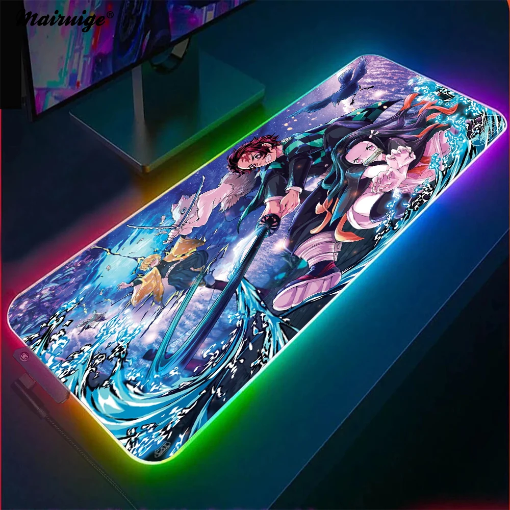 

RGB коврик для мыши, коврик для мыши, рассекающий демонов, аксессуары для аниме, игровой коврик, Настольный коврик, офисный коврик для клавиатуры, игровой коврик для ПК, полная комплектация геймеров