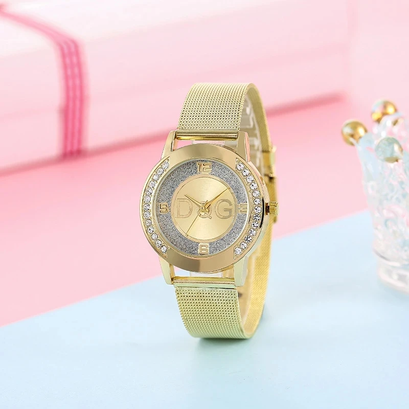 

Montres Femmes Famous Brand DQG Gold Frosted Quartz Watch Ladies Casual All-steel Rhinestone Watch Luxury Watch Relogio Feminino