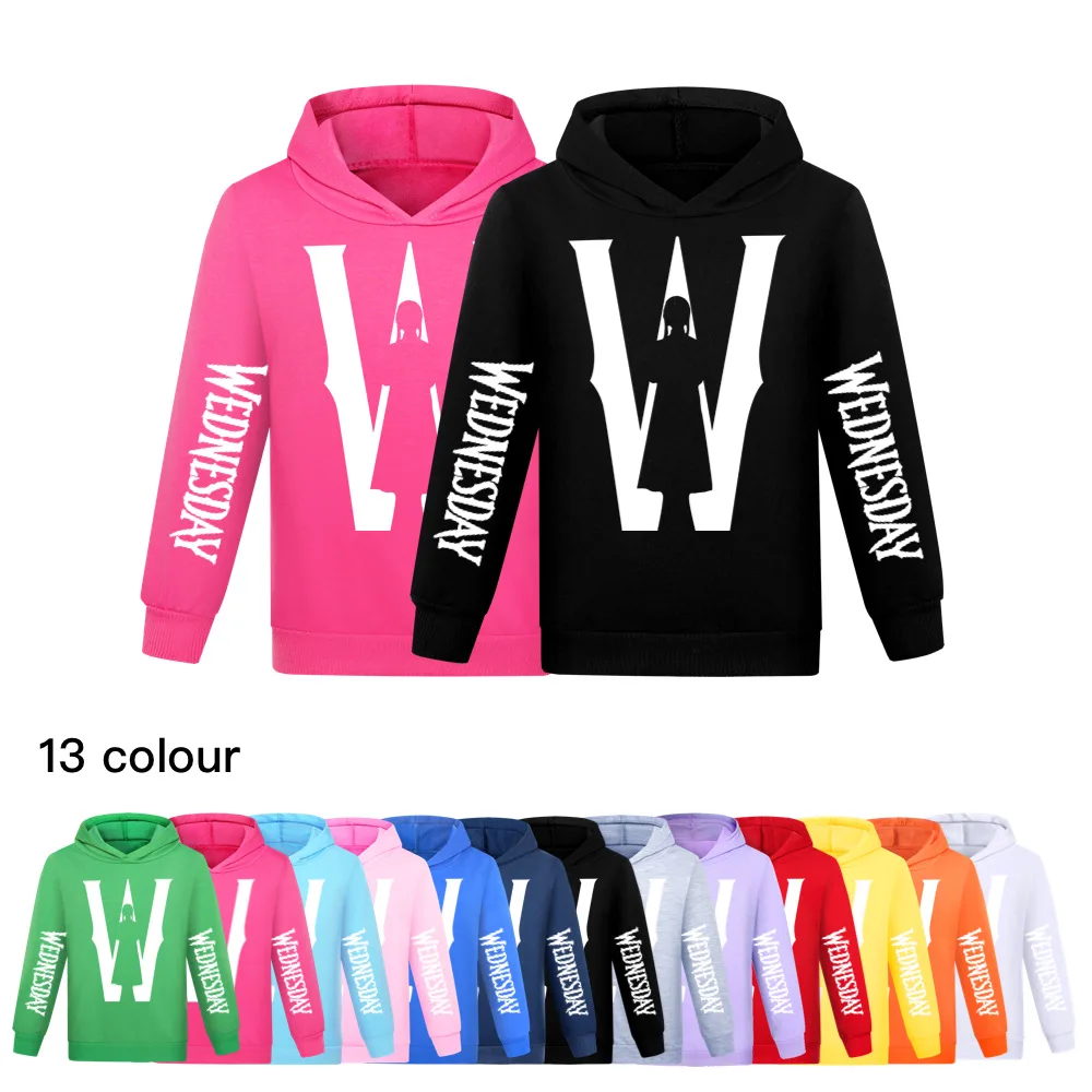 

2-16 Years Autumn Kids Clothes Long Sleeves Hoodies Sweatshirts Fashion Wednesday Addams Girls Boys Cotton Hip Hop Hoody Casual