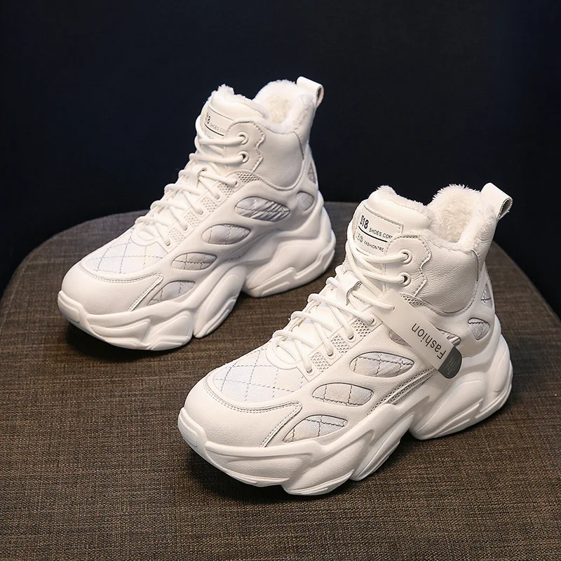 

Ladies Winter Sports Shoes Heightened Thick Sole Sports Autumn Thick Sole Plush Warm Shoes Zapatillas Sneakers 1555