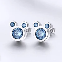 blue zircon earrings mini cute mouse stud earring for women 2022 new trendy simple cartoon lovely luxury romantic jewelry gift