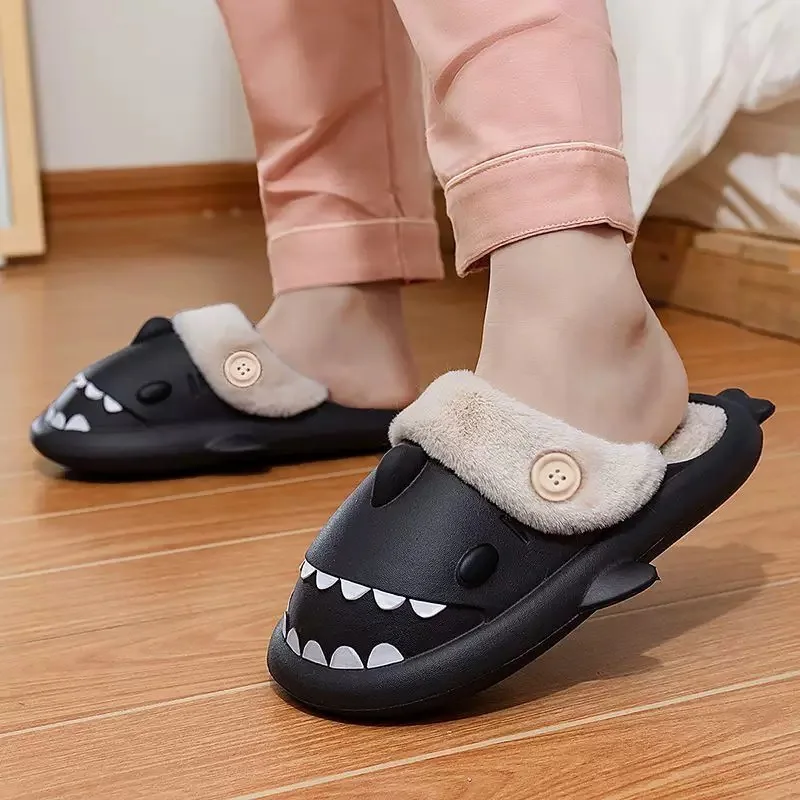 Тапочки акулы зимние хлопковые сланцы в виде Съемные женские теплые мужские