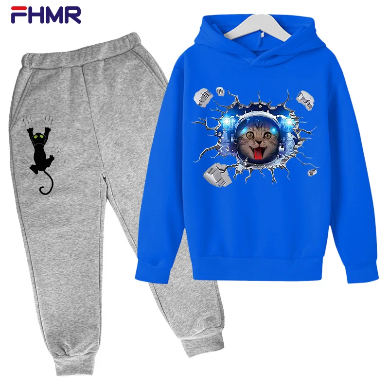 

cat- Children's Printed hoodies Plus velvet, 2 pez，boys girls, hoodie+pant, Boys Girls Cartoon Size 4-14