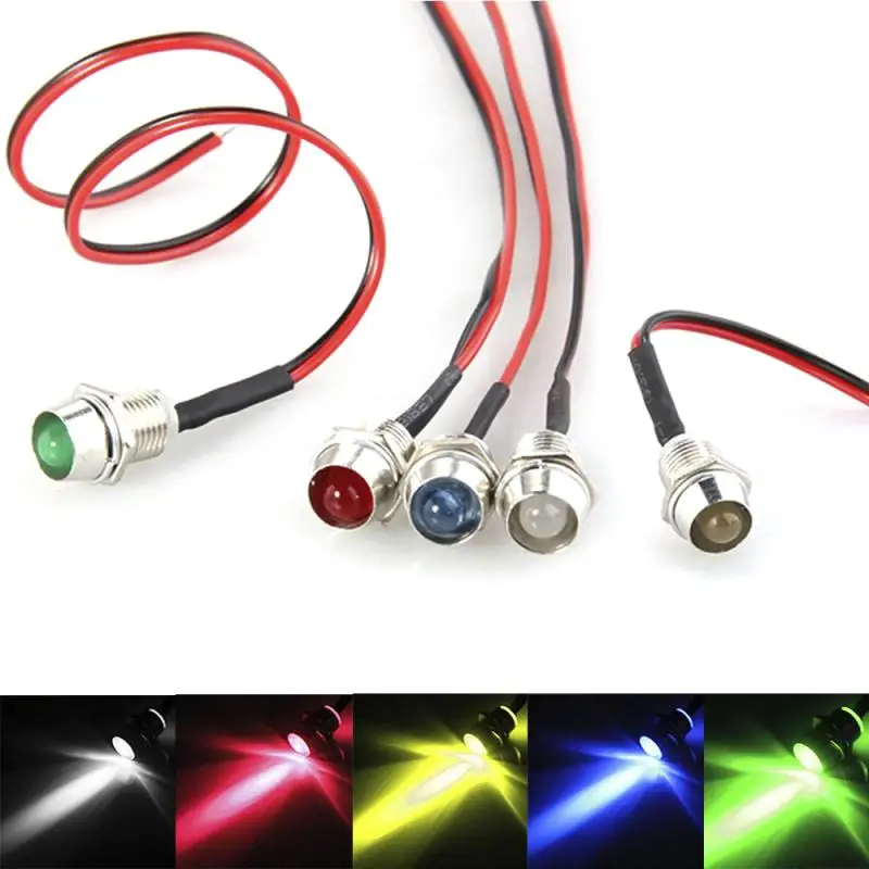 

2/3/5PCS Metal Car LED Indicator Lights 5mm 12V Pre Wired Leads Dash Lights with wire red yellow blue green white