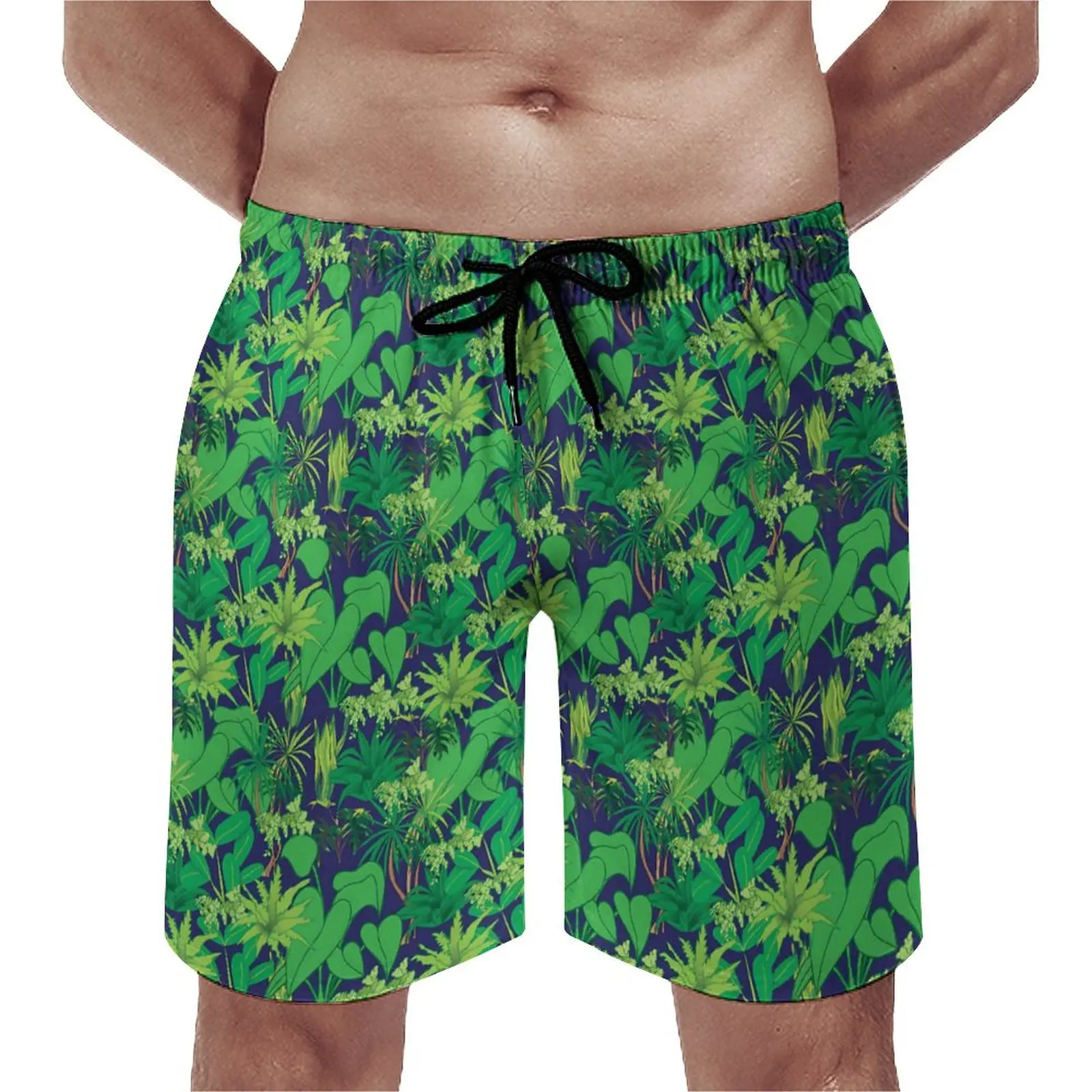 

Пляжные шорты для мужчин, спортивная одежда с принтом тропических растений, зеленые листья, быстросохнущие короткие штаны, повседневные дизайнерские, на лето