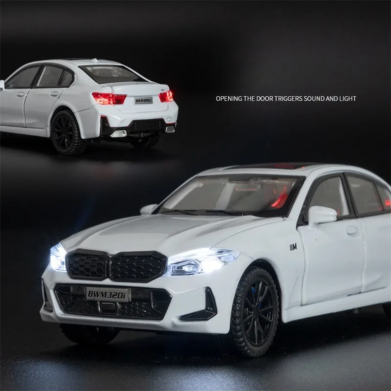 Фото Моделирование 1:32 BMW 320I модель автомобиля из сплава, звук, свет, литой под давлением игрушечный автомобиль, игрушечный автомобиль, подарок на день рождения, миниатюрный домашний декор №4