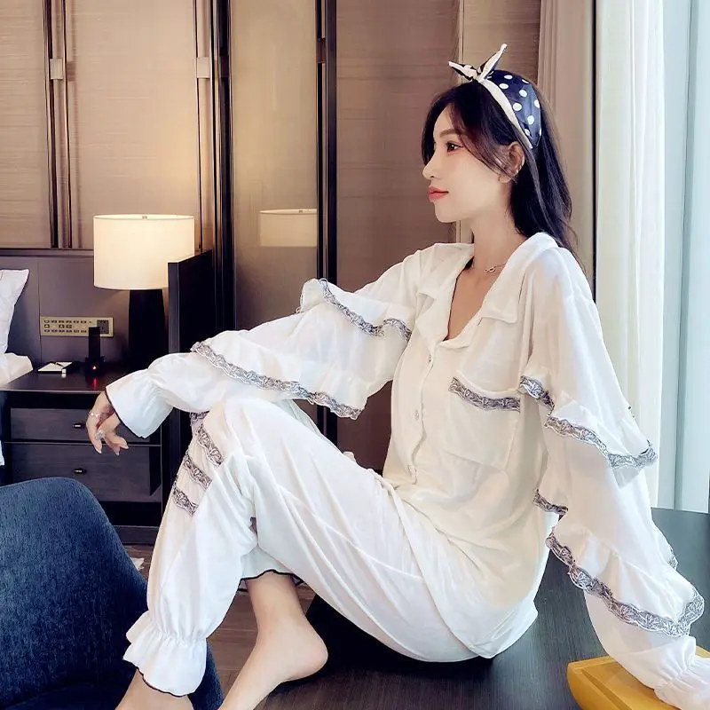 Women's Pajamas Autumn And Winter Thickened Fashionable Lapel Pajamas Long Sleeve Cardigan Suit Plus Size Household Suit