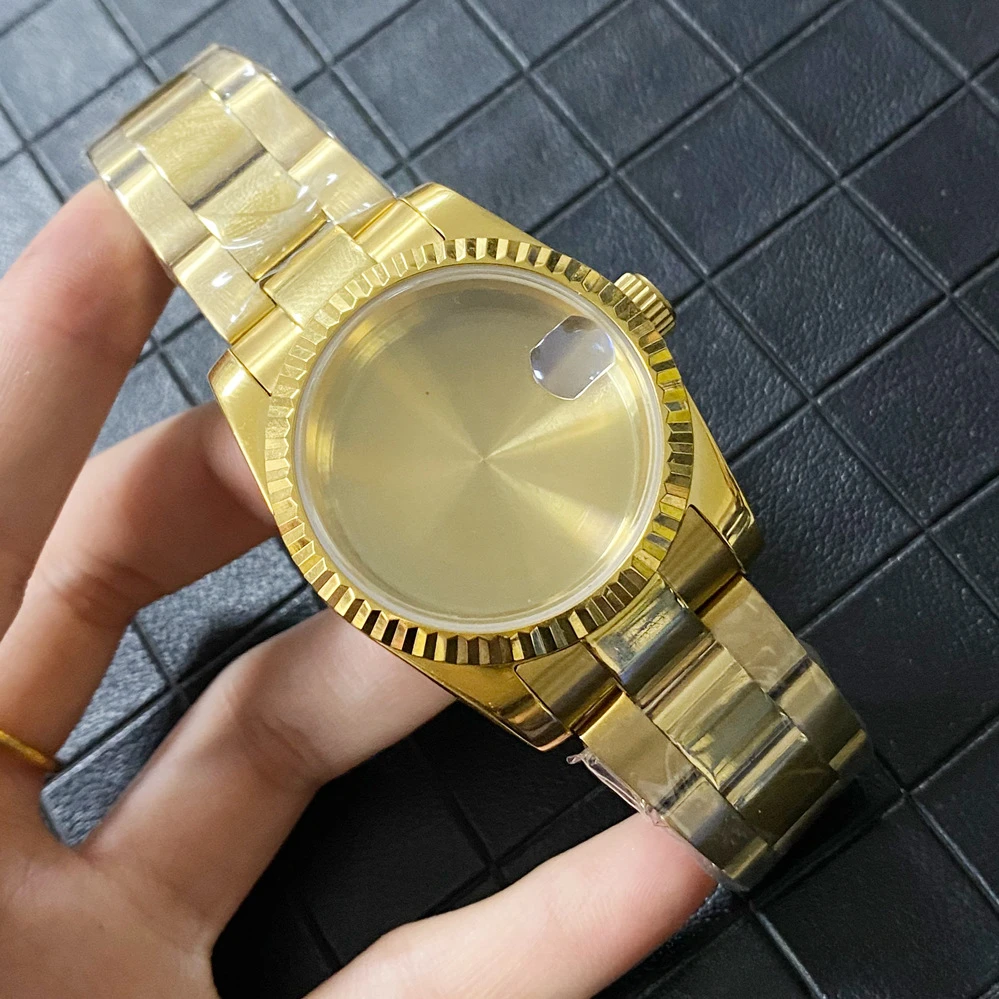 

36 39 мм для часов Rolex в стиле устриц, зеркальные золотые ремешки из ПВД, браслет из нержавеющей стали, сапфировое стекло, подходит для движения NH35 NH36